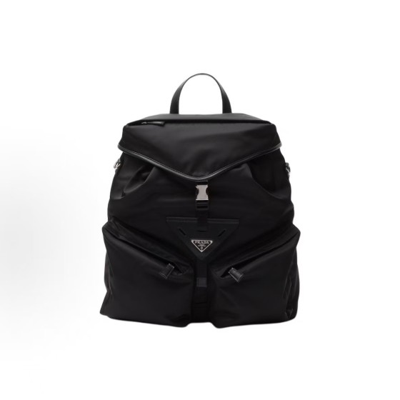 PRADA Re-Nylon enamel-coated triangular metal logo drawstring openable backpack, men\'s black backpack